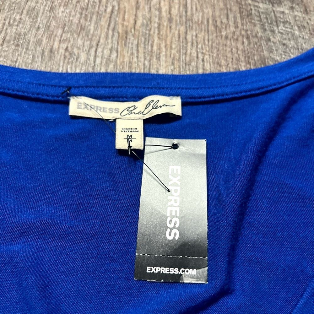 Express One Eleven Blue Tie Front Long Sleeve Top NWT M - Picture 5 of 7